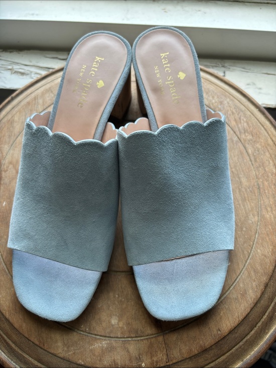 kate spade Shoes - kate spade scalloped suede slide sandals in light blue-gray 7 B